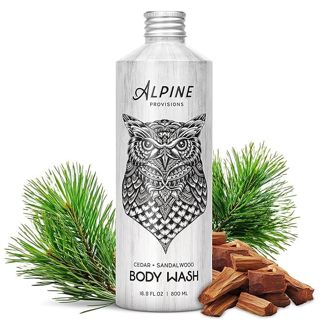 Alpine Provisions Natural & Organic Body Wash with Cedar & Sandalwood – Moisturizing Body Wash with Aloe Vera, Coconut Oil & Essential Oils – Vegan, Sulfate-Free, Plastic-Free – 16.9 fl oz