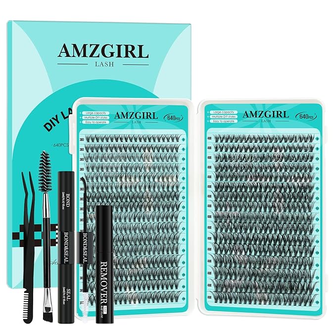 Lash Clusters Kit 640Pcs, 30D+40D Eyelash Extension Kit, Lash Bond and Seal Waterproof, Lash Remover, Lash Applicator Tool and Function Brush for DIY Eyelash Cluster Kit(D-Mix9-16mm Kit)