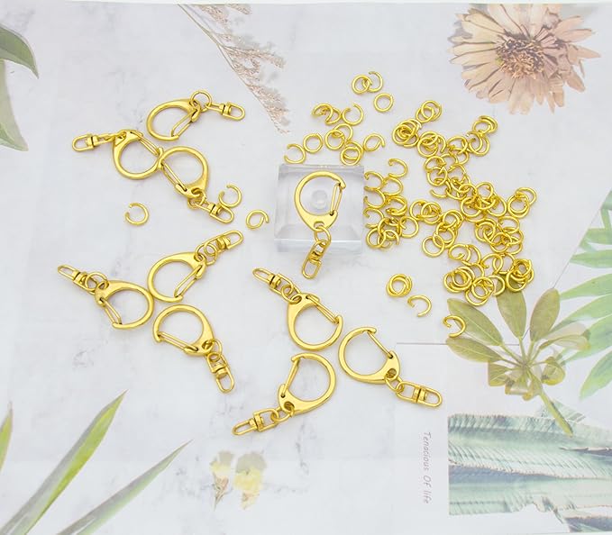 50 Sets Lobster Claw Clasps Keychain Clip D-snap Hook Clips with Swivel Snap and Open Jump Rings Golden for DIY Making Trinket Crafts Diameter 0.7inch (18mm)