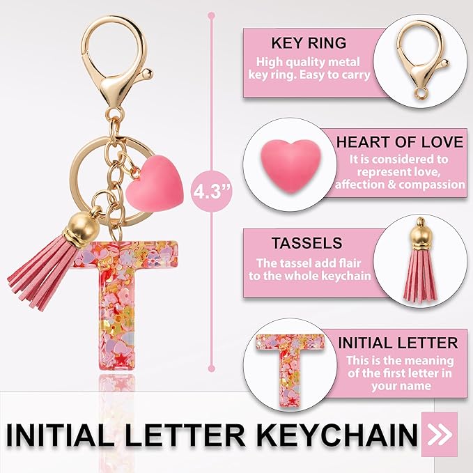 Alphabet Initial Letter Keychain Cute Heart Resin - Letter Keychain for Backpack Charms - Initial Keychains for Women