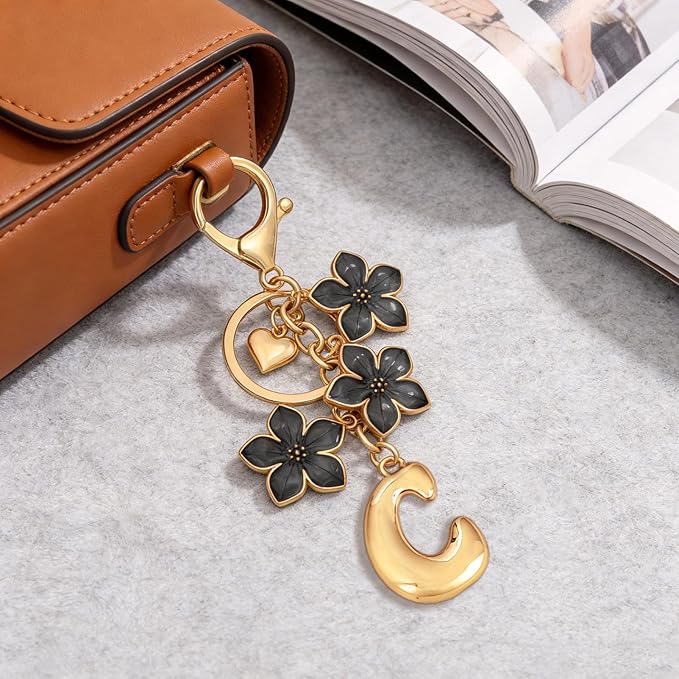Snycler Bubble Initial Keychain Graceful Flower for bags car remote–A-Z Letter Charms for Women