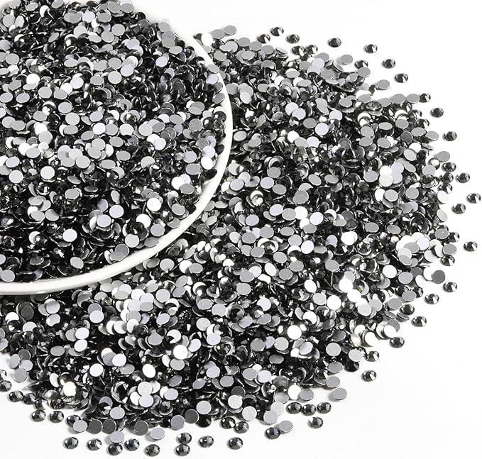 Beadsland Flatback Rhinestones Bulk,14400pcs Gray Rhinestones for Nails Crafts Clothes DIY Decoration, Black Diamond, SS12,3.0-3.2mm