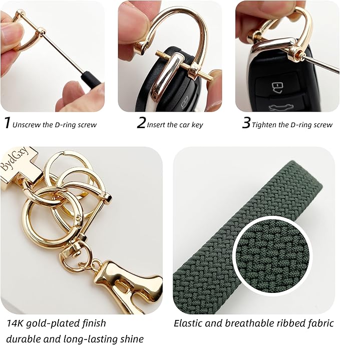 Stretchy Wristlet Initial Keychain, Key Chains Women Cute with Keyring, Llaveros para Mujer, Car Key Accessories