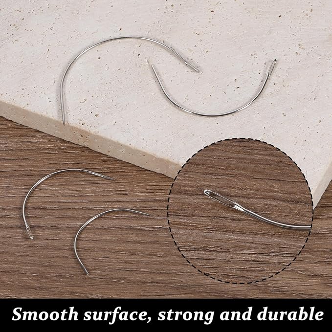 TIESOME 8 PCS 4 Sizes Curved Needles, Sewing Curved Needles Heavy Duty Leather Hand Sewing Needles C Sewing Needles for Leather Projects Carpet or Canvas Wig Making(2/2.5/3/3.5 Inch)