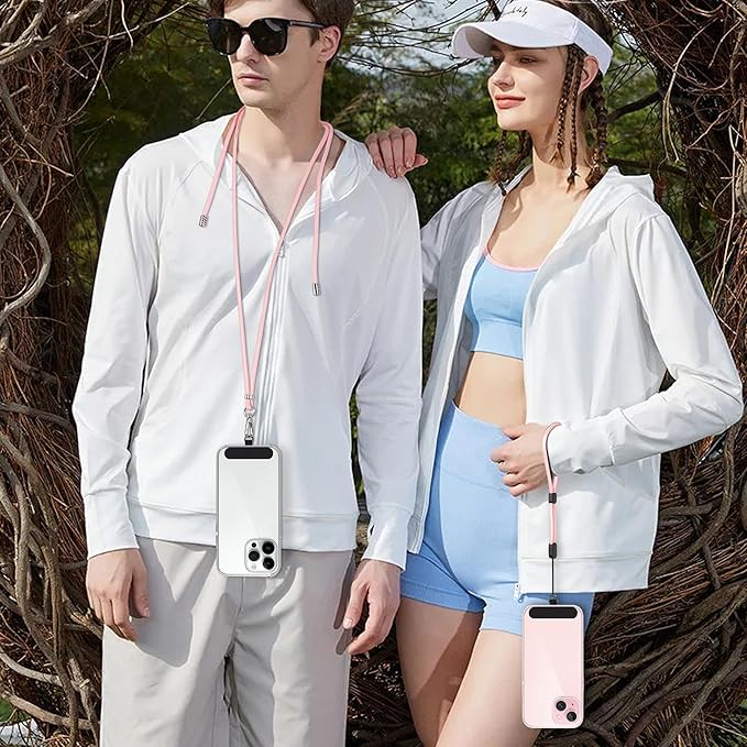 takyu Phone Lanyard, 2 Pack Adjustable Cell Phone Lanyard Crossbody Neck Strap & 2 Pack Phone Wrist Strap with Tether Tabs Compatible for iPhone Android Smartphones-Black LPink