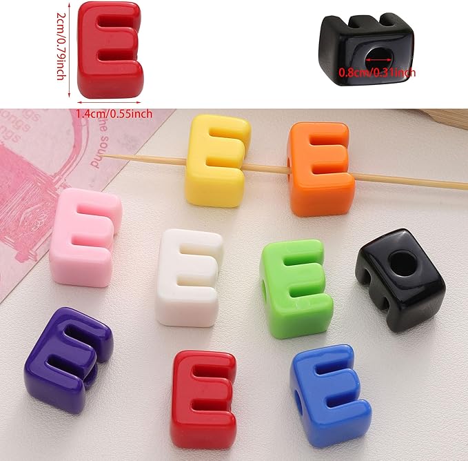 40 PCS Letter Beads 3D Acrylic 21mm x 14mm E Loose for Jewelry Making Bracelet Necklaces Keychain Phone Bag Chain Key Chains(Mixed Color E)