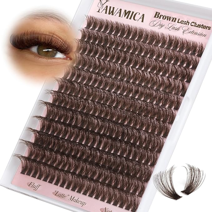 Dark Brown Lash Clusters 80D Fluffy Wispy Volume Cluster Eyelash Extensions D Curl 10–18mm Individual Cluster Lashes 240PCS Brown Eyelash Clusters DIY Lash Extension for Natural Glam Look by Yawamica