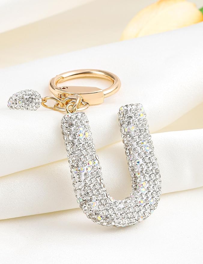 Initial Keychain for Women Girls,Bling Letter Key chain Initial with Heart,Pink Keychain Charms for Backpack Handbag