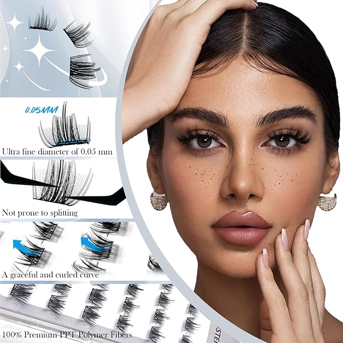 Luxury Lash Clusters Kit - Wispy & Fluffy Cluster Eyelash Extensions 8-16mm, 150H Wear | Korean Hypoallergenic PBT Fibers, Waterproof Glue & Seal | Gift Ready Premium Box (Natural-sliver box)