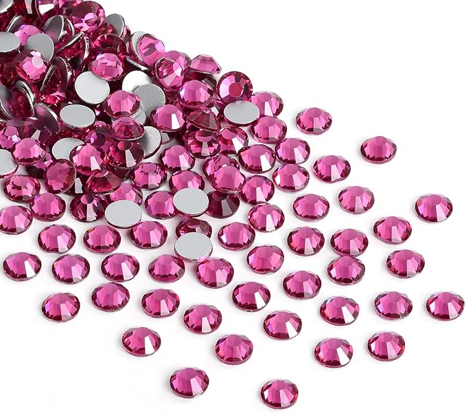 Glue Fix Crystal Flatback Rhinestones Glass Diamantes Gems for Crafting Nail Art Crafts Decorations Clothes Shoes 1.4mm (ss3 2880pcs, Fuchsia)