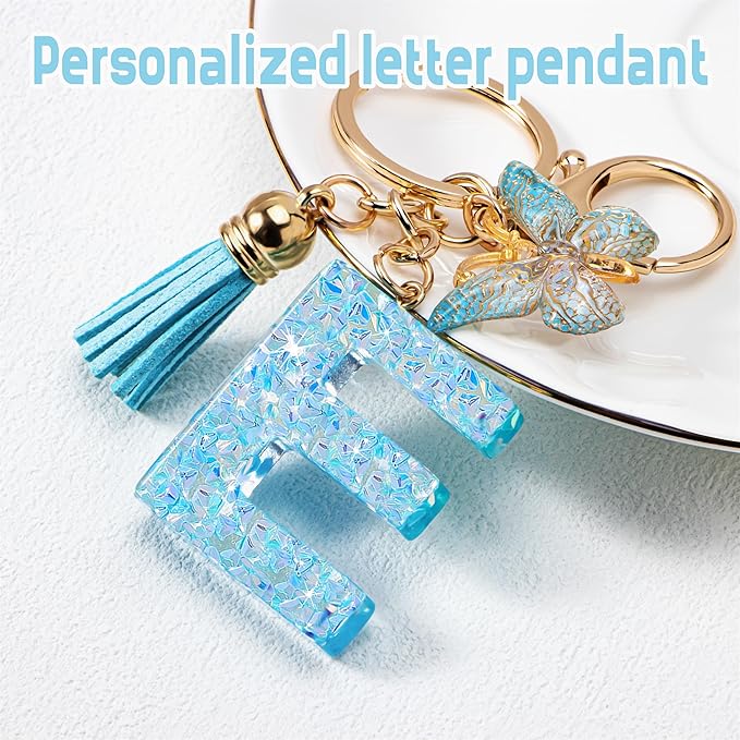 Initial letter Keychains for Women Girls Tassel Butterfly Cute Keychain for Wallet Backpack charm