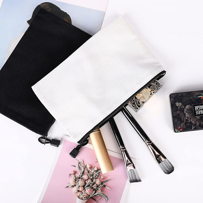 12 Pack DIY Craft Cotton Canvas Bag, Multi-Purpose Cosmetic Bag Makeup Pouches with Zipper Travel Toiletry Bag (XS, white)
