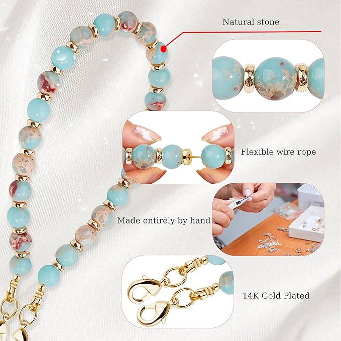 Marble Beaded Phone Wrist Strap,Detachable Phone Bracelet Strap with Tether Tab,Hands-Free Wristlet Strap (Green Shoushan)