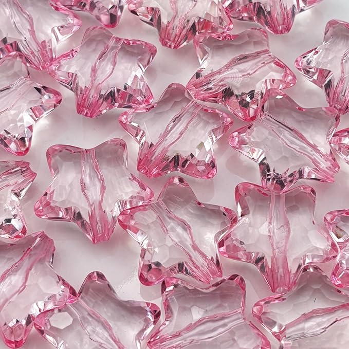 20pcs Acrylic Crystal Star Beads 28mm Star Shape Faceted Beads for Jewelry Making Bracelet Necklace Key Chains DIY Crafts(Pink)