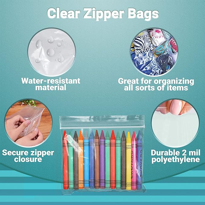 APQ Clear Plastic Reclosable Zipper Bags, 6 x 4 Inches. Pack of 1000 Reclosable Plastic Bags with Zipper Closure. 2 Mil Plastic Jewelry Bags. Waterproof Reclosable Zip Bags for Industrial Use