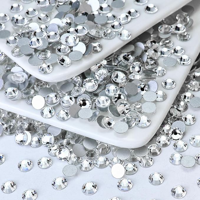1440PCS SS16 Crystal Glass Flatback Rhinestones, Round Flat Back Crystal Gems for Nail Art and Craft Clothes, Glue Fix Crystal Clear/White Diamond Stones (3.8-4mm)