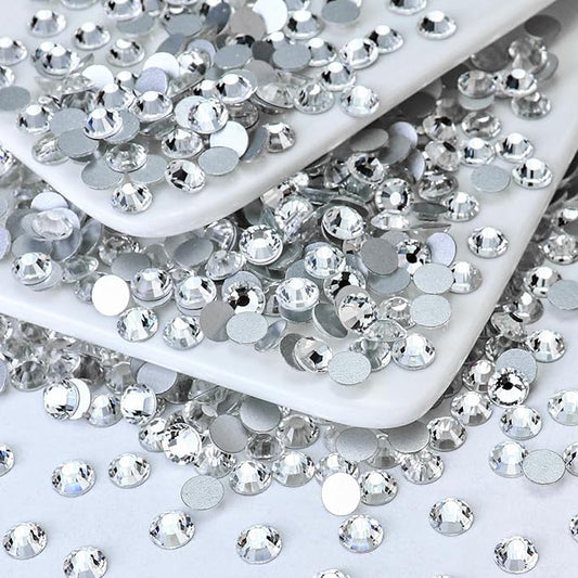 1440PCS SS16 Crystal Glass Flatback Rhinestones, Round Flat Back Crystal Gems for Nail Art and Craft Clothes, Glue Fix Crystal Clear/White Diamond Stones (3.8-4mm)