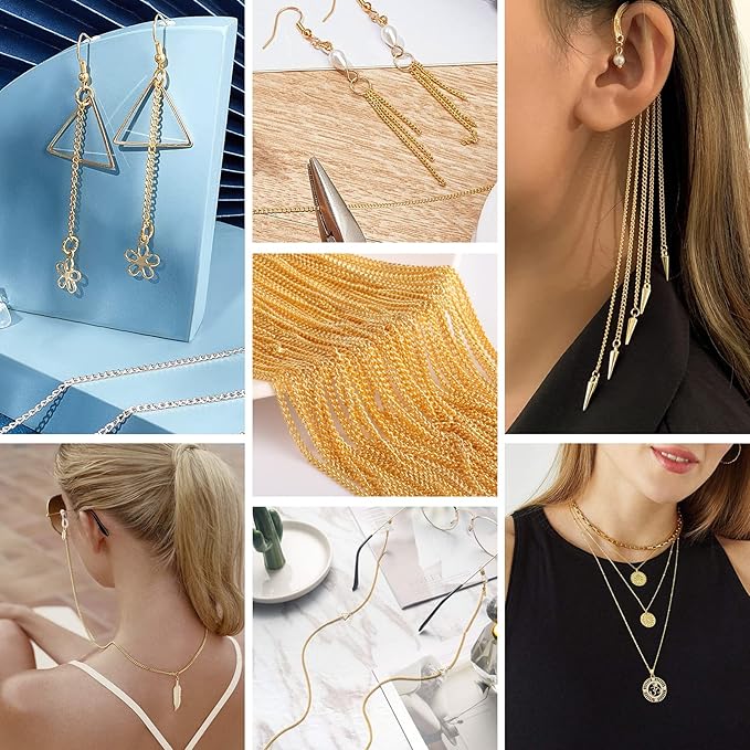 33FT 18K Gold Plated Stainless Steel Curb Chain Roll, 4mm 304 Stainless Steel Flat Twisted Links Curb Chains Bulk Spool for Jewelry Making Necklace DIY Craft