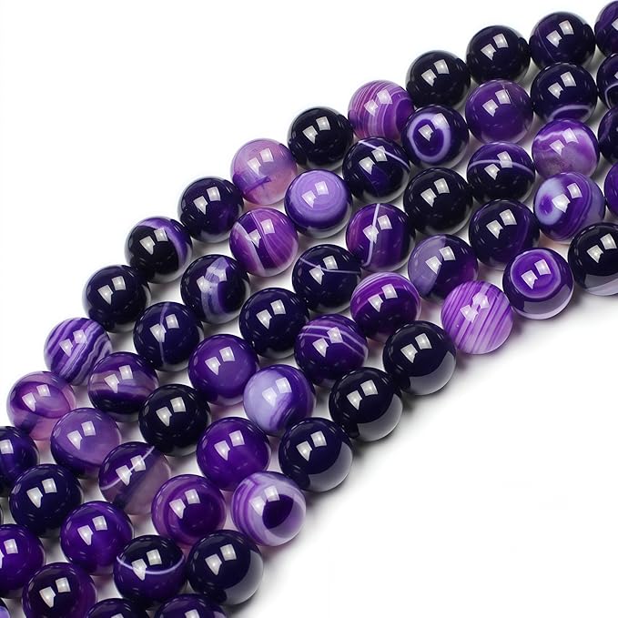 MJDCB Natural Stone Beads Purple Striped Agate Round Loose Beads for Jewelry Making DIY Bracelet Necklace (8mm)