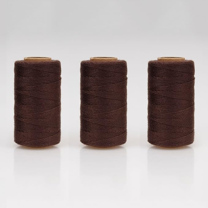 Lusecarl Polyester Thread 110 Yards Each Spool for Hair Extensions 3 Rolls Hair Weave Sewing Threads for Hand Sewing, Hair Extensions, Making Wigs DIY (3 Thread, Brown)