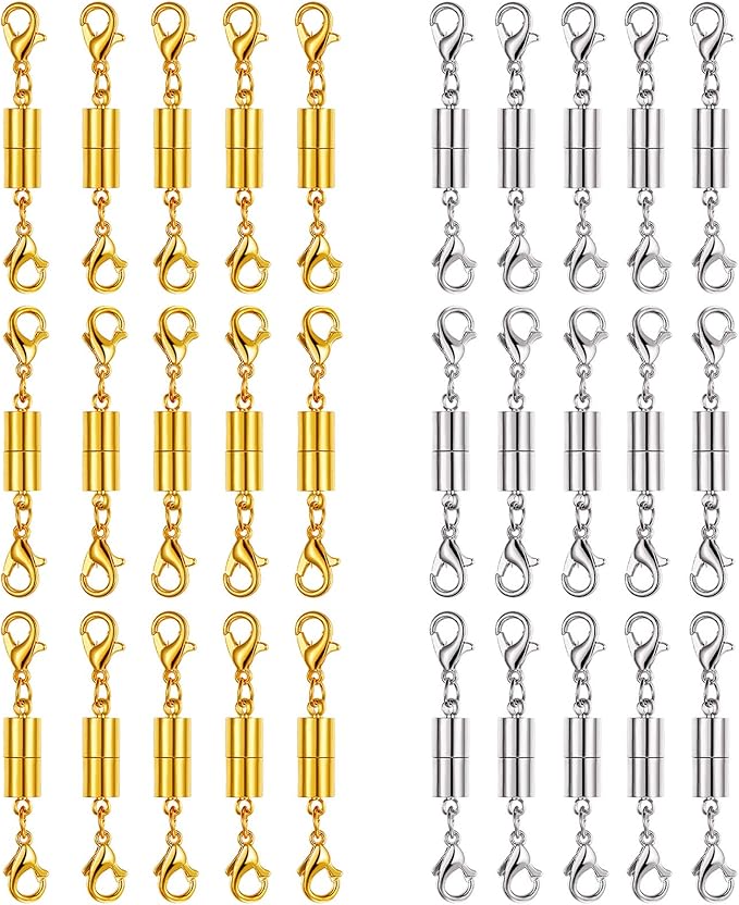 Yaomiao 30 Pcs Gold and Silver Necklace Clasps Magnetic Jewelry Locking Clasps and Closures Bracelet Lobster Clasp Connector for DIY Necklace Bracelet Jewelry Crafts Making Supplies
