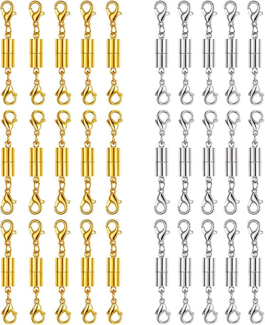 Yaomiao 30 Pcs Gold and Silver Necklace Clasps Magnetic Jewelry Locking Clasps and Closures Bracelet Lobster Clasp Connector for DIY Necklace Bracelet Jewelry Crafts Making Supplies