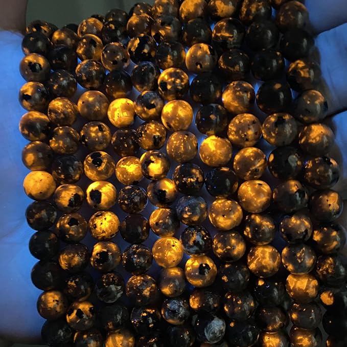 110PCS 6MM Flame Yooperlite Stone Beads Loose Beads for Jewelry Making DIY Bracelets Show Flame Color Under The Irradiation of UV Lamps 2 Strands