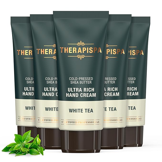 THERAPISPA Ultra Rich Hand Cream – Intensive Hydration & Repair for Dry, Chapped Hands | Enriched with Shea Butter, Ceramides, Niacinamide (B3) & Panthenol (B5) (White Tea, 2.0 oz, Pack of 5)