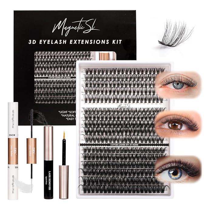 DIY Lash Extensions Kit 320pcs Individual Lashes Clusters 40D 50D 100D Eyelash Extension Kit with Applicator and Lash Bond+Seal, Lash Remover For False Eyelash Mix 11-20mm (40D+50D+100D KIT)
