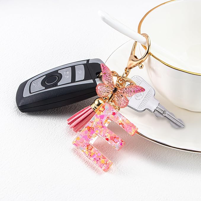 Initial letter Keychains for Women Girls Tassel Butterfly Cute Keychain for Wallet Backpack charm