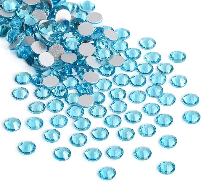 Jollin Glue Fix Crystal Flatback Rhinestones Glass Diamantes Gems for Crafting Nail Art Crafts Decorations Clothes Shoes 4.8mm (ss20 1440pcs, Aquamarine)