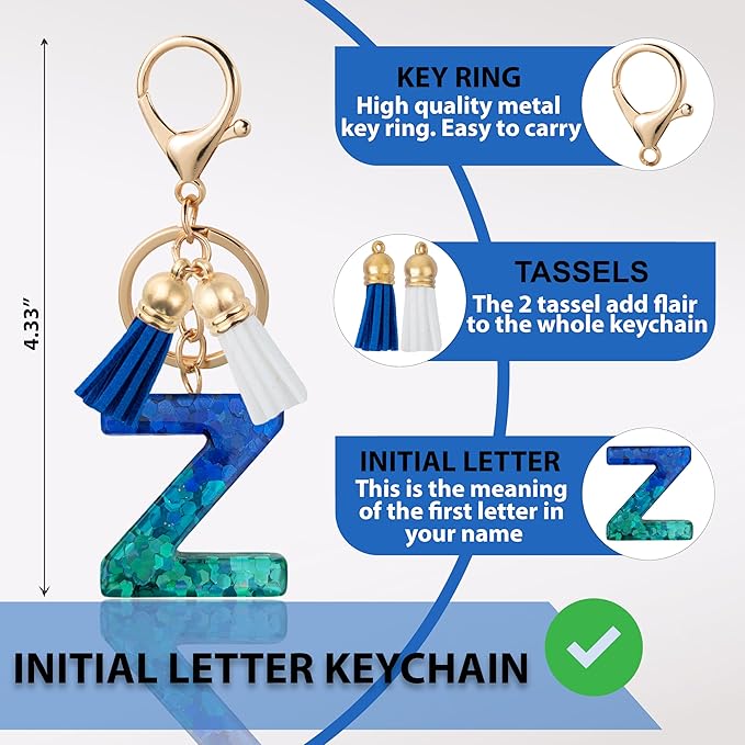 Initial Letter Keychain Cute Resin with 2 PU Tassel, Letter Keychain for Backpack Charms, Initial Keychains for Women