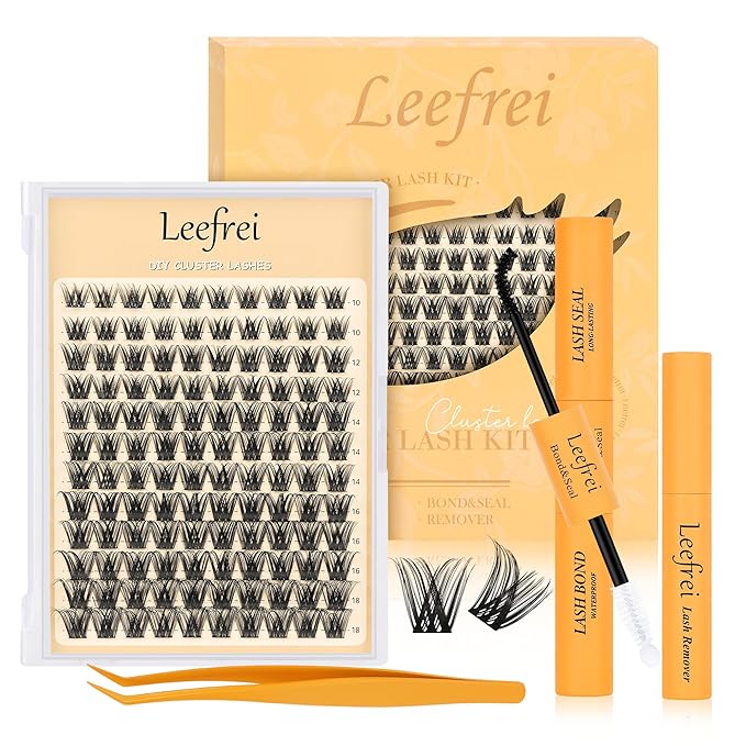 Leefrei Eyelash Clusters 10-18mm Wispy Lash Clusters D Curl DIY Cluster Lash Extension Kit Individual Lashes Kit With Bond & Seal, Glue Remover, Tweezers(LF01 Lashes Set)