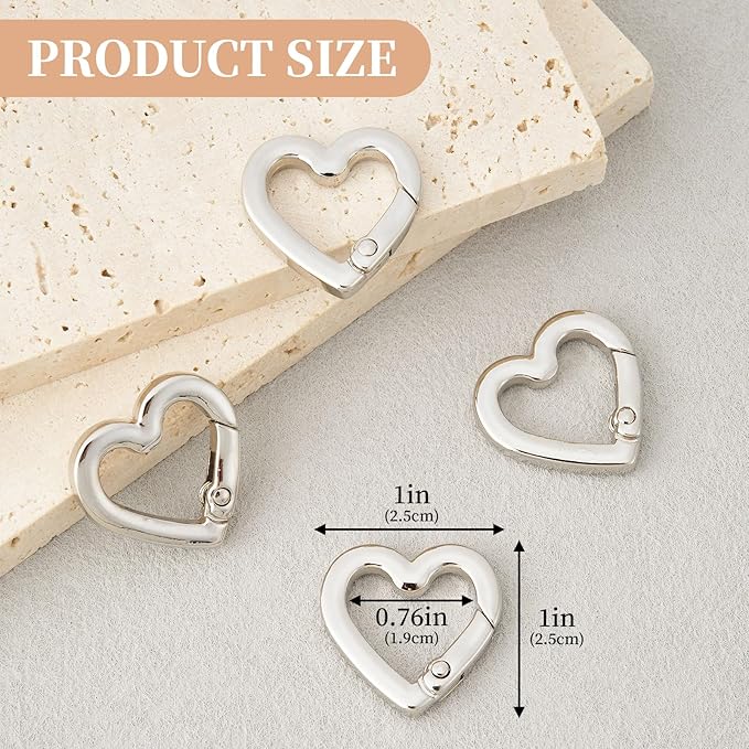 4 Pcs Heart Shaped Keychain Clip, Zinc Alloy Cute Heart Carabiner, Small Craft KeyringSpring Snap Clasp Hook for Camping Hiking Fishing Traveling