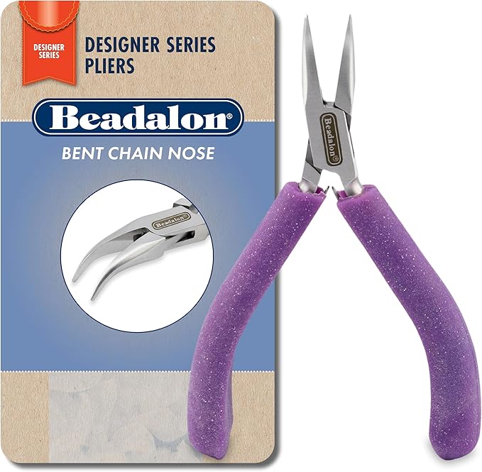 Beadalon Designer Series Glimmer Bent Chain Nose Pliers, Lavender Speckle Vinyl-Free Grips, Stainless Steel, Box Joint, Double Leaf Springs, 4.75 in