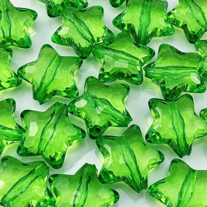 20pcs Acrylic Crystal Star Beads 28mm Star Shape Faceted Beads for Jewelry Making Bracelet Necklace Key Chains DIY Crafts(Green)