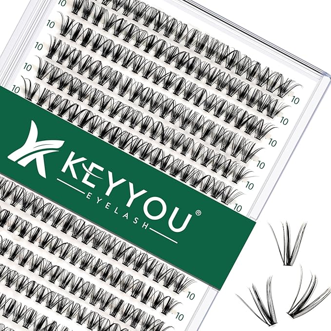 Lash Clusters 300pcs Individual Lashes 30D 0.07D Curl 10mm DIY Eyelash Extension KEYYOU Large Tray Volume Soft&Natural Cluster Lashes(30D-0.07D,10）