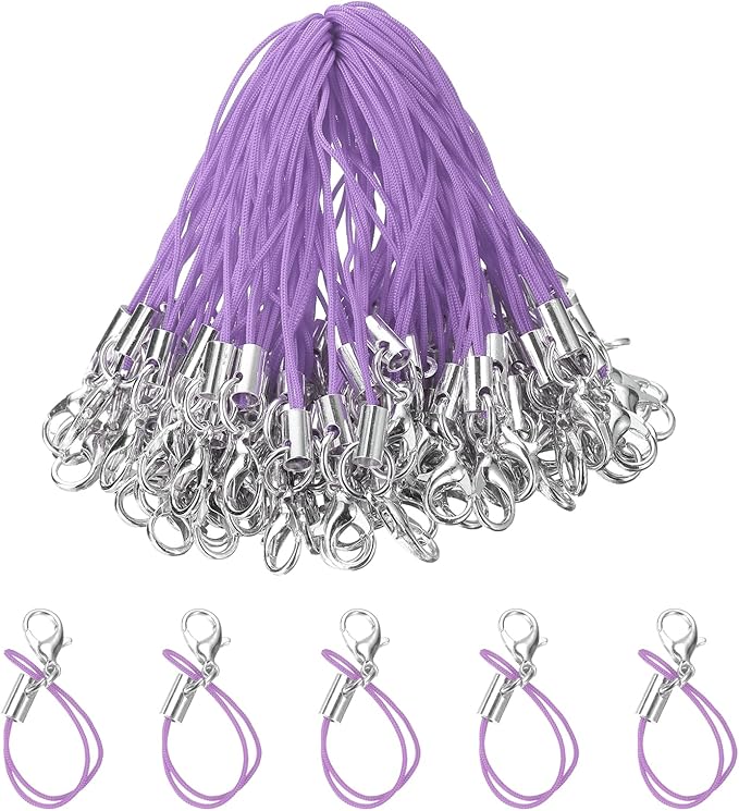 HARFINGTON 100Pcs Clasp Cords Clasp Strap Lanyard Charm Short Finger Rope with Lobster Clasp for Cellphone Cases Keychain DIY Jewelry Making, Dark Purple