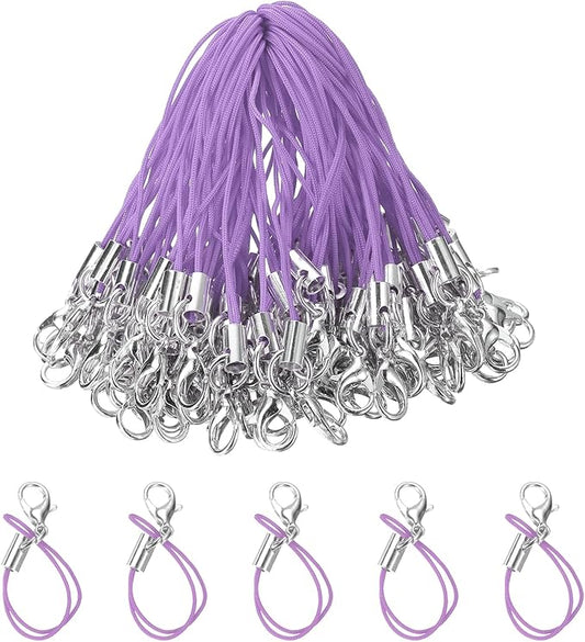 HARFINGTON 100Pcs Clasp Cords Clasp Strap Lanyard Charm Short Finger Rope with Lobster Clasp for Cellphone Cases Keychain DIY Jewelry Making, Dark Purple