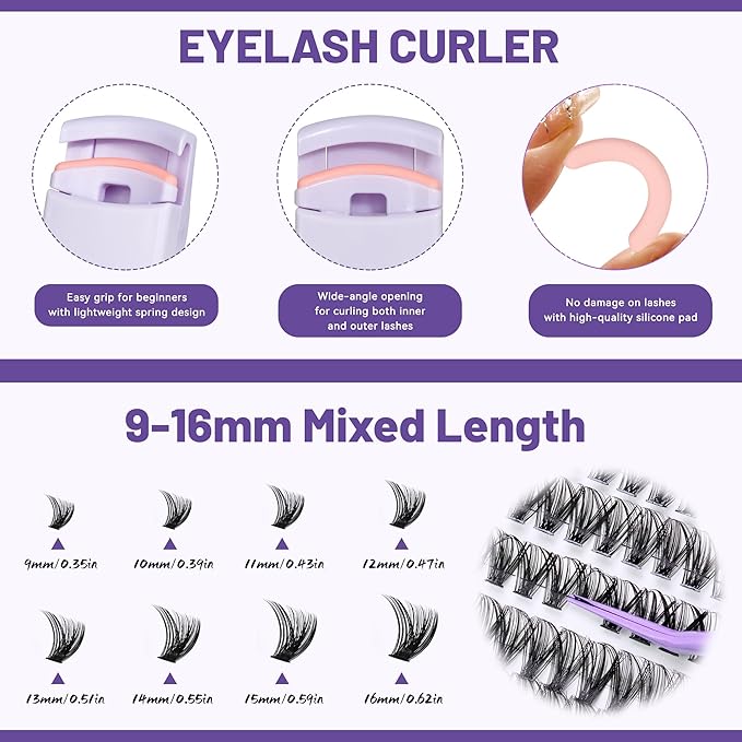 QUAFFLY 5-Pack False Eyelashes Kit with Lash Glue & Seal, Remover, Tweezers, Curler | Professional Lash Extension Set for Natural/Dramatic Look, Reusable, Salon & Home Use