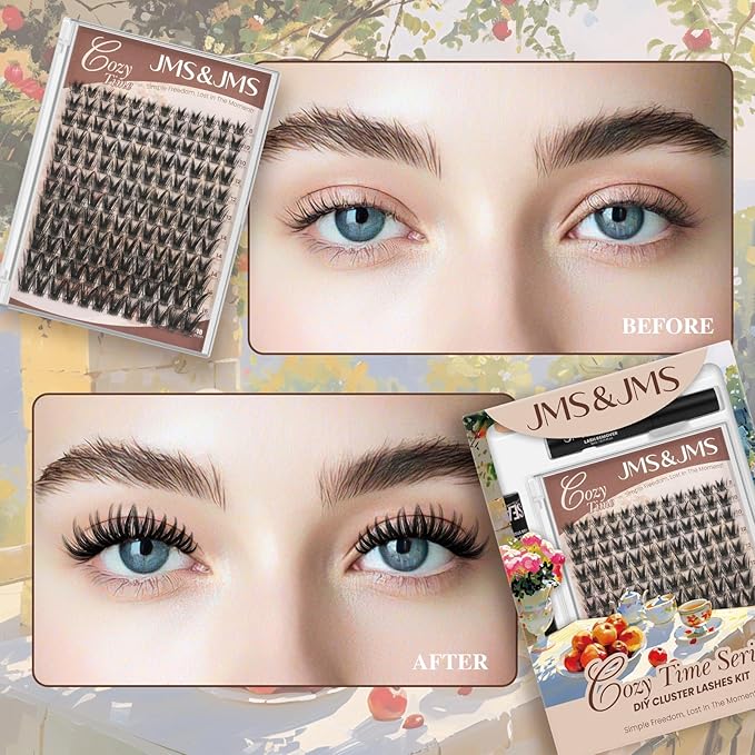 JMS&JMS Lash Clusters Kit Lash Extension Kit 144Pcs C Curl Manga Wispy Eyelash Clusters Kit Natural Volume Eyelash Extensions Individual Lashes Kit at Home (C-8-18MIX)