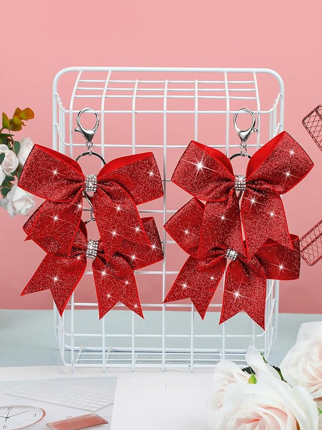 Tondiamo Cheer Bow Keychain Cheer Keychain with Rhinestones Cheerleader Keyrings for Teen Cheerleading Sports Accessory