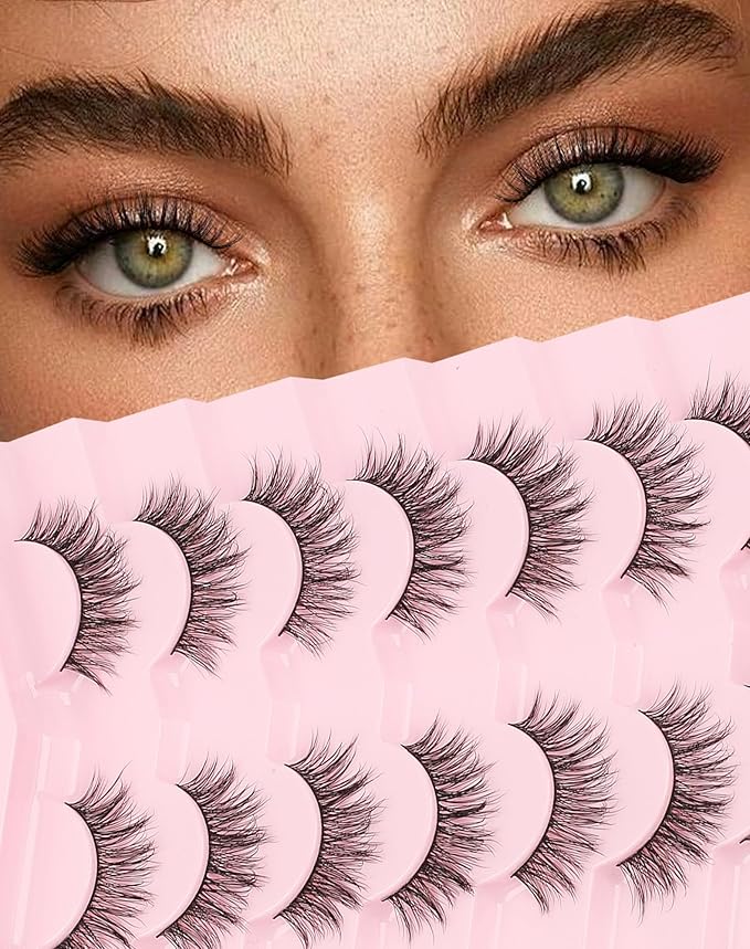 ENFOO Lashes Natural Wispy Look Flared False Eyelashes Soft Strip Lash Fluffy Eyelash 7 Pairs D79