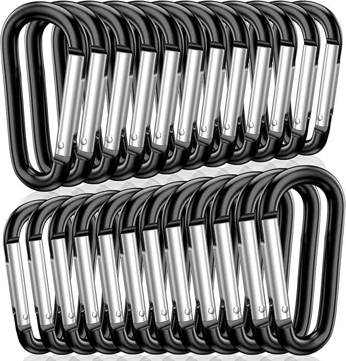 STURME 2" Aluminum D Ring Carabiners Clip D Shape Spring Loaded Gate Small Keychain Carabiner Clip Set Outdoor Camping Mini Lock Snap Hooks Spring Link Key Chain Durable Improved 24 PCS