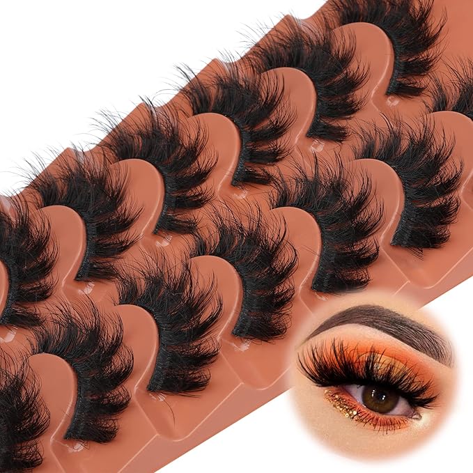 TOOCHUNAG Fluff 8D False Eyelashes 20mm Faux Mink Lashes Natural Fake Thick Volume Cat Eye Lashes 7 Pairs Multipack