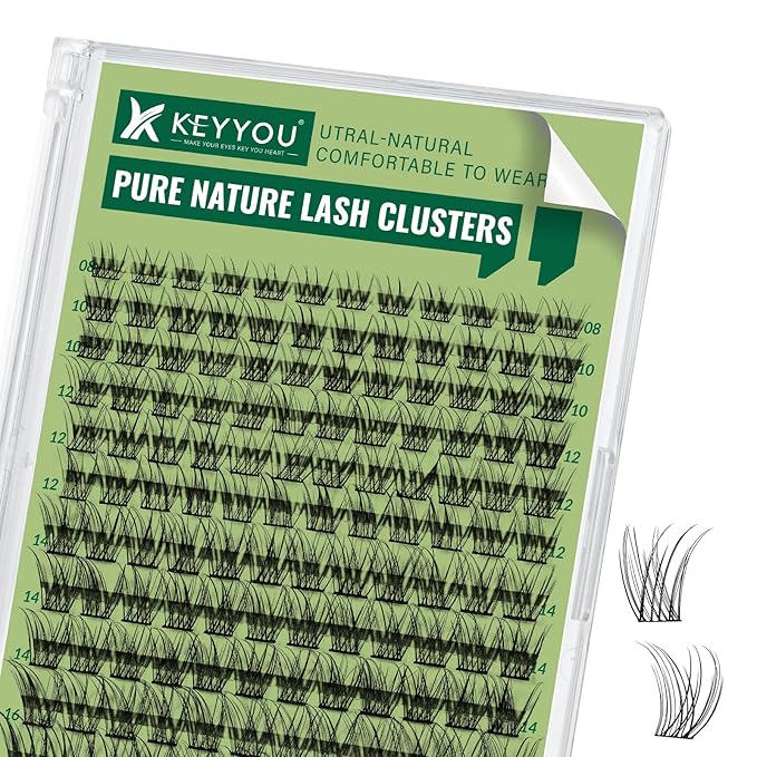 KEYYOU Natural Lash Clusters Wispy Eyelash Clusters 144 pcs Cluster Eyelash Extensions D Curl Individual Lashes 8-18MIX Mix Length Light and Natural Lashes Look with Thin Lash Band(N01-8-18MIX-D)