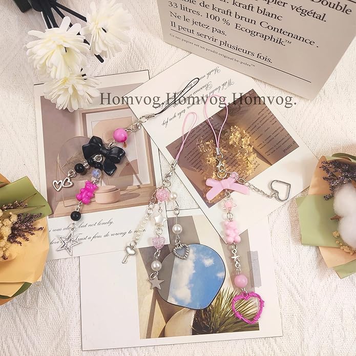 1-4PCS Cute Phone Charms Aesthetic Y2K Cell Phone Charms Strap Pink Strawberry Butterfly Star PhoneCharm Y2K Accessories for Bag Keychain Airpods Camera Pendants Decor