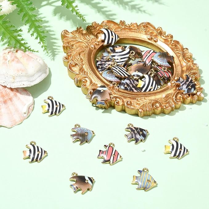 Stiesy 35 Pcs 7 Colors Enamel Fish Charms Colourful Printed Sea Tropical Fish Pendant Charms in Bulk for Jewelry Making Crafts DIY Bracelets Necklace Earring
