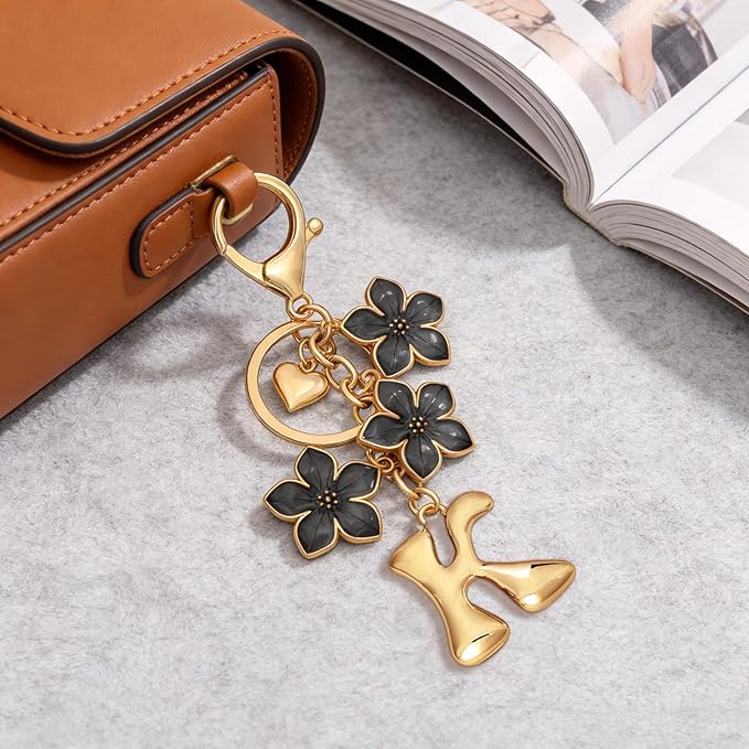 Snycler Bubble Initial Keychain Graceful Flower for bags car remote–A-Z Letter Charms for Women