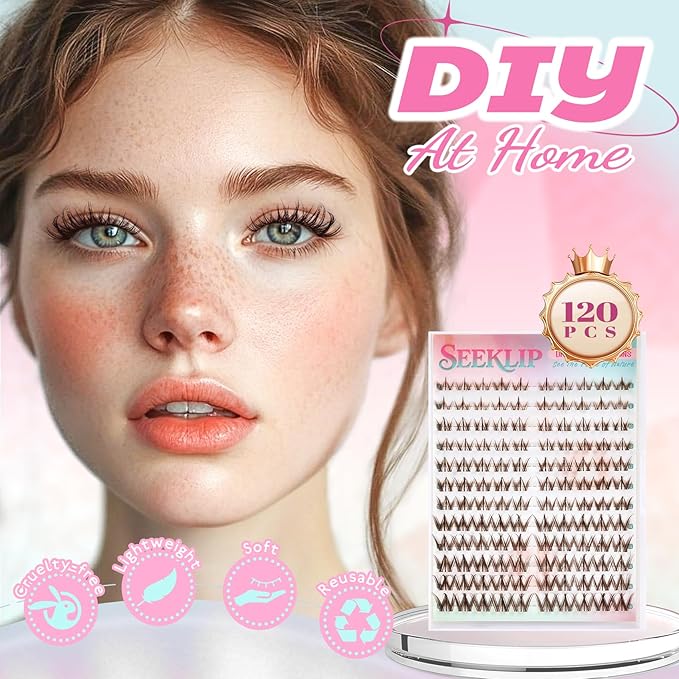 Lash Clusters Brown Manga Lash Clusters Spiky Doll Individual Lashes 120Pcs D Curl 8-16MM Dark Brown Doe Eyed Cluster Eyelash Extensions with Clear Band for DIY at Home (Narcissus-Brown)